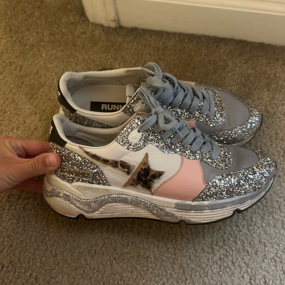 Golden Goose Silver and Pink Glitter Sneakers